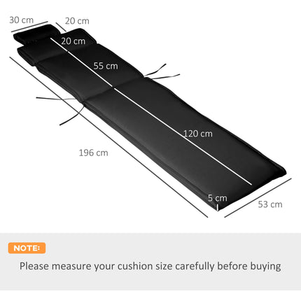 Garden Sun Lounger Cushion Set with Pillow Thick Polyester - Black