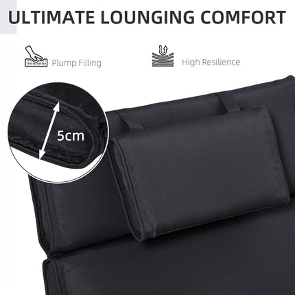 Garden Sun Lounger Cushion Set with Pillow Thick Polyester - Black