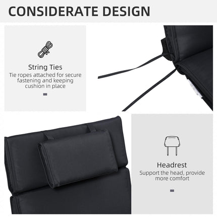 Garden Sun Lounger Cushion Set with Pillow Thick Polyester - Black