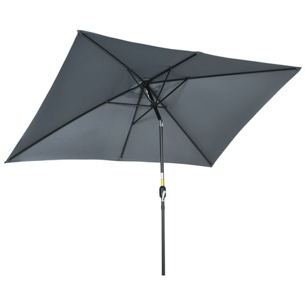 3x2m Rectangular Patio Parasol with Aluminum Tilt Crank Sun Shade - Dark Grey