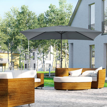3x2m Rectangular Patio Parasol with Aluminum Tilt Crank Sun Shade - Dark Grey