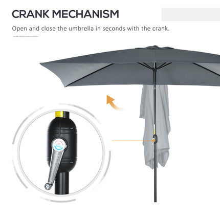 3x2m Rectangular Patio Parasol with Aluminum Tilt Crank Sun Shade - Dark Grey