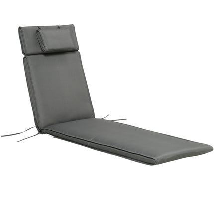 Garden Sun Lounger Replacement Cushion with Pillow Thick Reclining Chair Pad - Grey