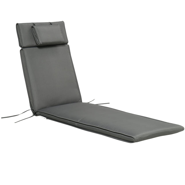 Garden Sun Lounger Replacement Cushion with Pillow Thick Reclining Chair Pad - Grey