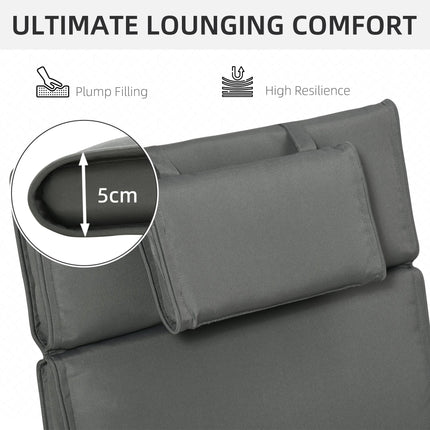 Garden Sun Lounger Replacement Cushion with Pillow Thick Reclining Chair Pad - Grey