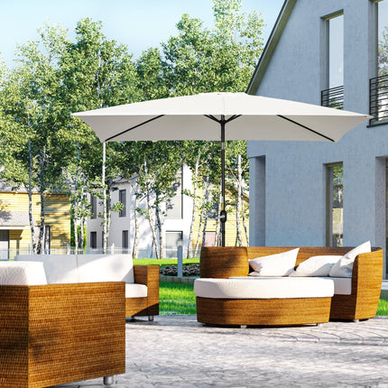 3x2m Rectangular Patio Parasol with Aluminum Tilt Crank - Cream White