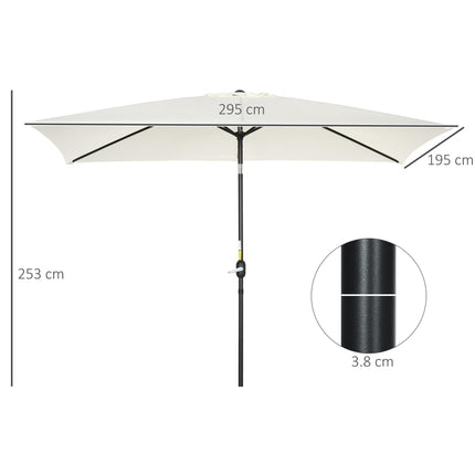 3x2m Rectangular Patio Parasol with Aluminum Tilt Crank - Cream White