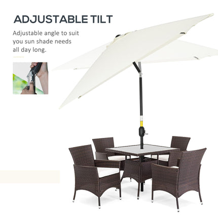 3x2m Rectangular Patio Parasol with Aluminum Tilt Crank - Cream White