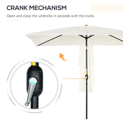 3x2m Rectangular Patio Parasol with Aluminum Tilt Crank - Cream White