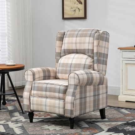 Push Back Recliner Armchair with Padded Seat and Armrest - Khaki