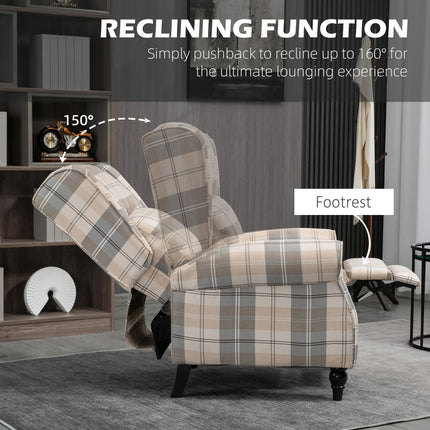 Push Back Recliner Armchair with Padded Seat and Armrest - Khaki