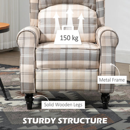 Push Back Recliner Armchair with Padded Seat and Armrest - Khaki