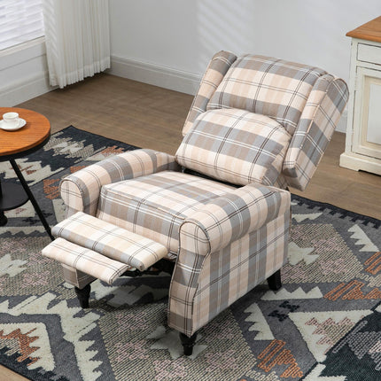 Push Back Recliner Armchair with Padded Seat and Armrest - Khaki