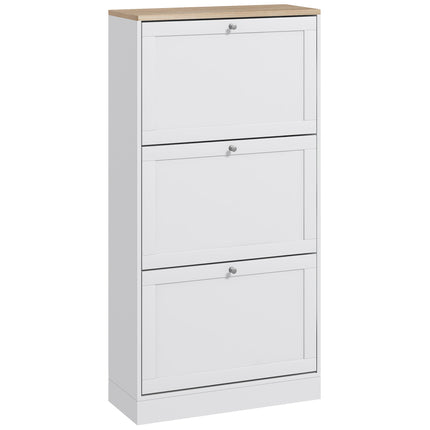 Compact Modern Three-Drawer Shoe Storage Cabinet for 18 Pairs - White