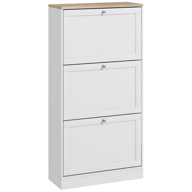 Compact Modern Three-Drawer Shoe Storage Cabinet for 18 Pairs - White