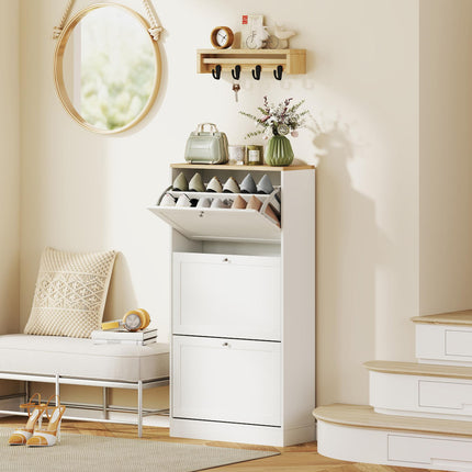 Compact Modern Three-Drawer Shoe Storage Cabinet for 18 Pairs - White