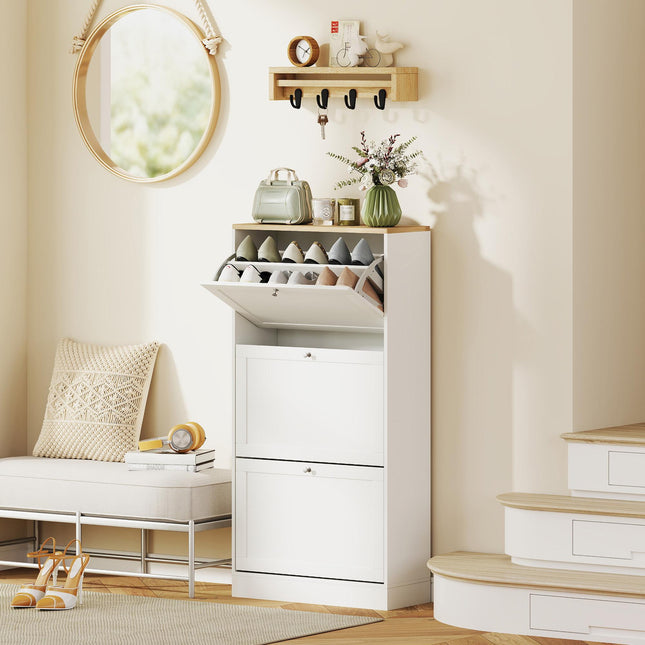 Compact Modern Three-Drawer Shoe Storage Cabinet for 18 Pairs - White