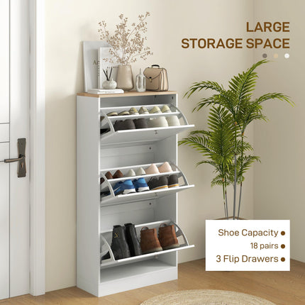 Compact Modern Three-Drawer Shoe Storage Cabinet for 18 Pairs - White