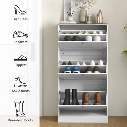 Compact Modern Three-Drawer Shoe Storage Cabinet for 18 Pairs - White