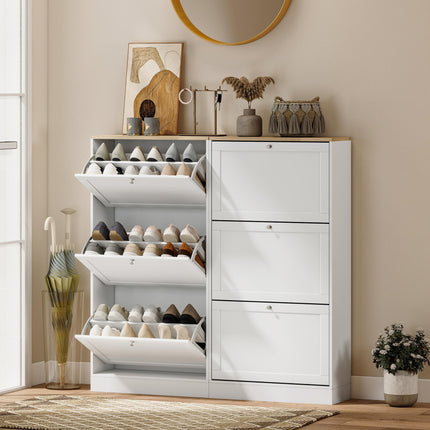 Compact Modern Three-Drawer Shoe Storage Cabinet for 18 Pairs - White
