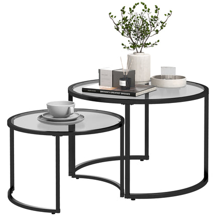 Two-Piece Nesting Glass-Top Coffee Tables - Clear & Black