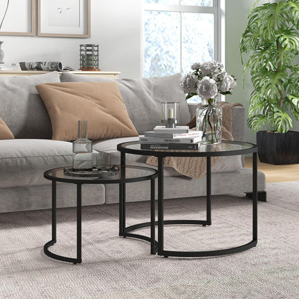 Two-Piece Nesting Glass-Top Coffee Tables - Clear & Black