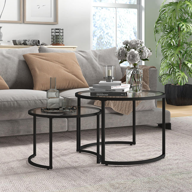 Two-Piece Nesting Glass-Top Coffee Tables - Clear & Black