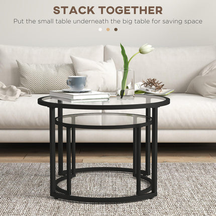 Two-Piece Nesting Glass-Top Coffee Tables - Clear & Black