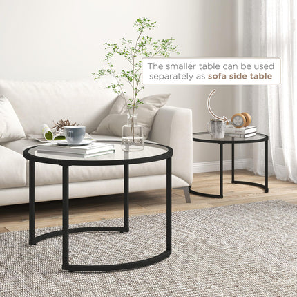 Two-Piece Nesting Glass-Top Coffee Tables - Clear & Black