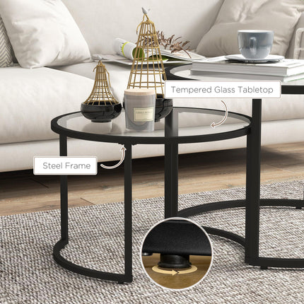 Two-Piece Nesting Glass-Top Coffee Tables - Clear & Black