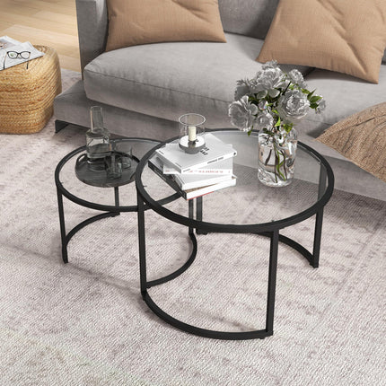 Two-Piece Nesting Glass-Top Coffee Tables - Clear & Black