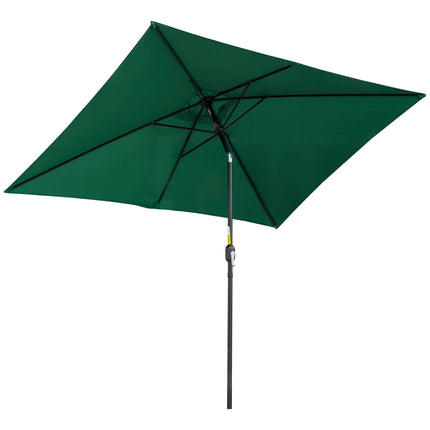 3x2m Rectangular Patio Parasol with Aluminum Tilt Crank Sun Shade - Green