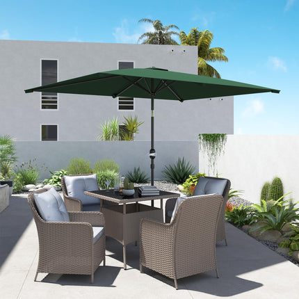 3x2m Rectangular Patio Parasol with Aluminum Tilt Crank Sun Shade - Green