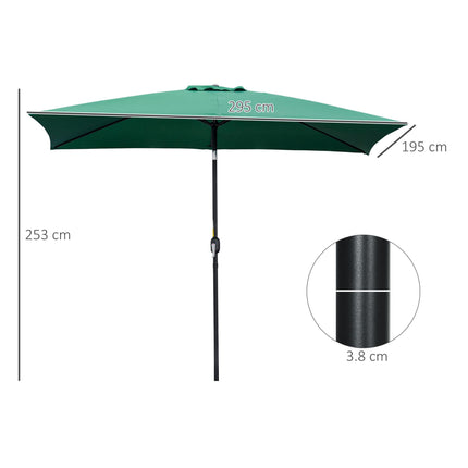 3x2m Rectangular Patio Parasol with Aluminum Tilt Crank Sun Shade - Green