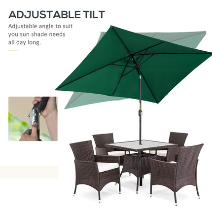 3x2m Rectangular Patio Parasol with Aluminum Tilt Crank Sun Shade - Green