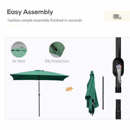 3x2m Rectangular Patio Parasol with Aluminum Tilt Crank Sun Shade - Green