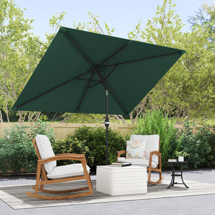 3x2m Rectangular Patio Parasol with Aluminum Tilt Crank Sun Shade - Green