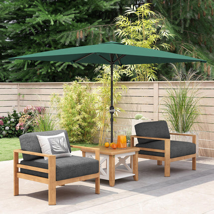 3x2m Rectangular Patio Parasol with Aluminum Tilt Crank Sun Shade - Green