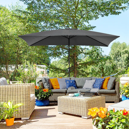 3x2m Rectangular Patio Parasol with Aluminum Tilt Crank Sun Shade - Black