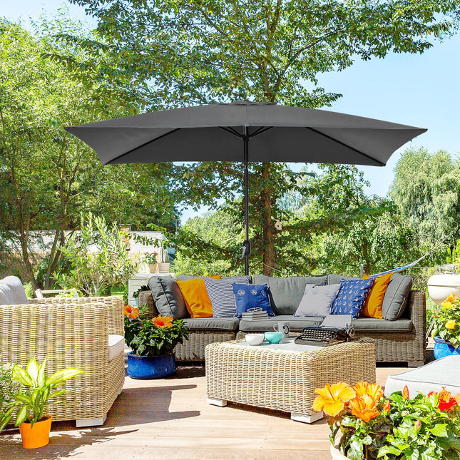 3x2m Rectangular Patio Parasol with Aluminum Tilt Crank Sun Shade - Black