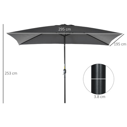 3x2m Rectangular Patio Parasol with Aluminum Tilt Crank Sun Shade - Black