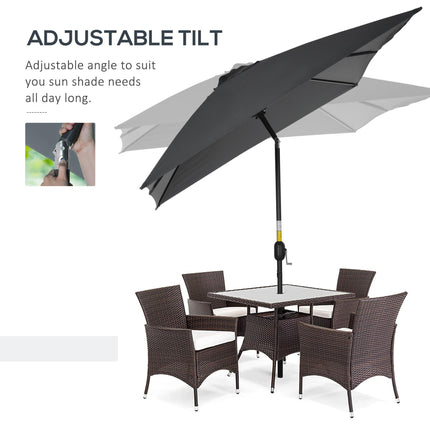 3x2m Rectangular Patio Parasol with Aluminum Tilt Crank Sun Shade - Black