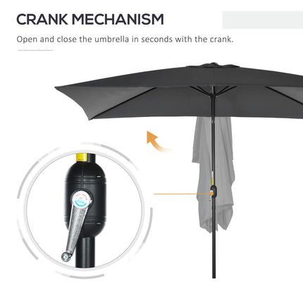 3x2m Rectangular Patio Parasol with Aluminum Tilt Crank Sun Shade - Black