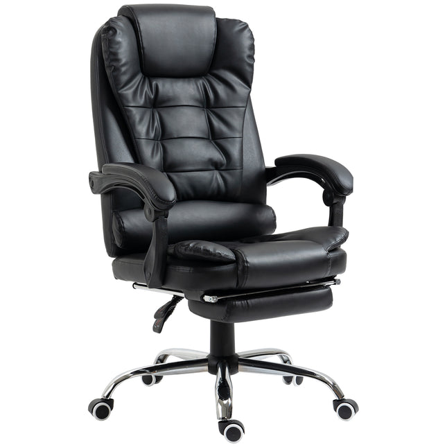 Executive Office Chair with Adjustable Recline, Swivel Wheels & Retractable Footrest - Black