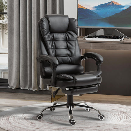 Executive Office Chair with Adjustable Recline, Swivel Wheels & Retractable Footrest - Black