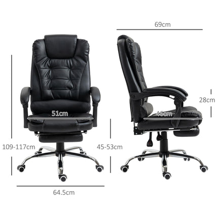 Executive Office Chair with Adjustable Recline, Swivel Wheels & Retractable Footrest - Black