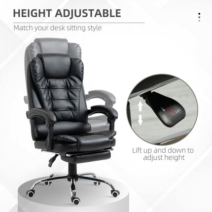 Executive Office Chair with Adjustable Recline, Swivel Wheels & Retractable Footrest - Black