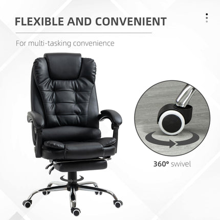 Executive Office Chair with Adjustable Recline, Swivel Wheels & Retractable Footrest - Black