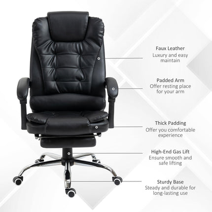 Executive Office Chair with Adjustable Recline, Swivel Wheels & Retractable Footrest - Black