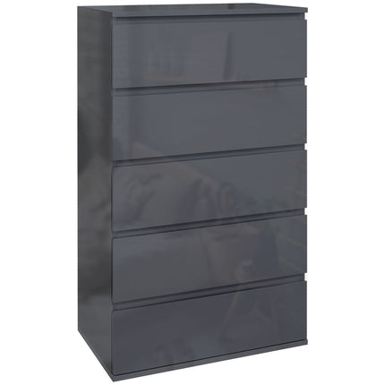 High Gloss 5-Drawer Chest of Drawers Storage Cabinet Modern Dresser - Grey